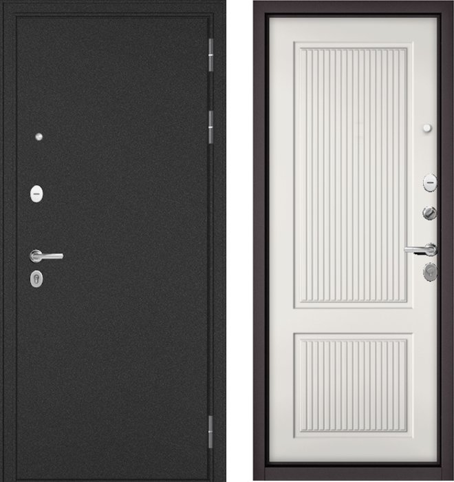 Входная дверь МАСТИНО TRUST MASS Металл Букле графит / 198 Белый софт