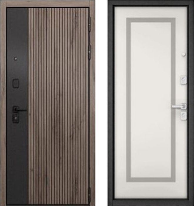 Входная дверь МАСТИНО CITY PRIME 401 Дуб галифакс грей + черный матовый / 189 Белый матовый