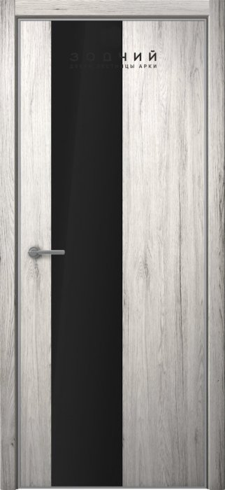 Дверь межкомнатная ЗОДЧИЙ МЕГАПОЛИС В1 ПО Дуб белый винтажный вставка стекло лакобель черная