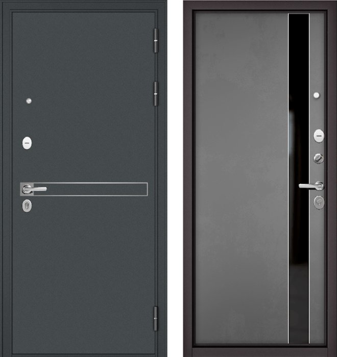 Входная дверь МАСТИНО TRUST MASS 4 Черный муар металлик / Si-3 Оскуро Велютто + Lakobel Black