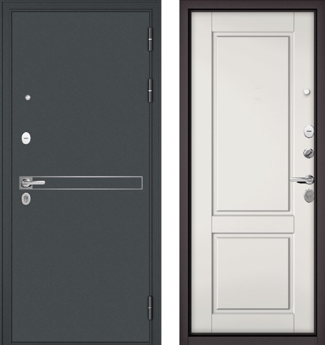 Входная дверь МАСТИНО TRUST MASS 4 Черный муар металлик / D-1 Белый матовый