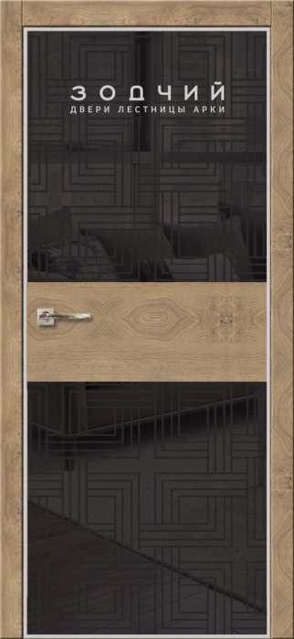 Дверь межкомнатная ЗОДЧИЙ МЕГАПОЛИС Г2 ПЗ Каштан янтарный вставка черное зеркало