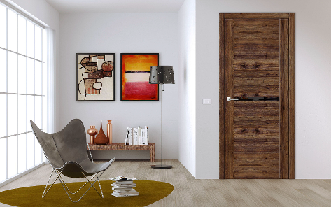 Дверь межкомнатная ЗОДЧИЙ МИКС ПО Софт орех американский вставка Триплекс черный