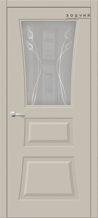 Дверь межкомнатная ЗОДЧИЙ ТВИСТ 32 ПО Шагрень айриш стекло мателюкс с гравировкой