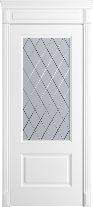 Дверь межкомнатная Порта Алекс Нео 2 Белоснежная эмаль, стекло готика