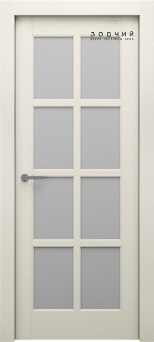 Дверь межкомнатная ЗОДЧИЙ ЭЛЕГАНТЕ 4 ПО Шагрень латте стекло мателюкс светлое