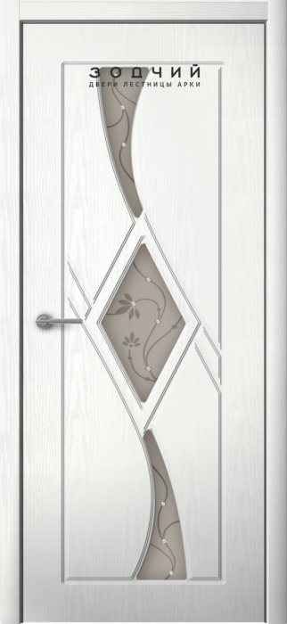 Дверь межкомнатная ЗОДЧИЙ КРИСТАЛЛ 3 ПО Тополь белый стекло тонированное рисунок Кувшинка