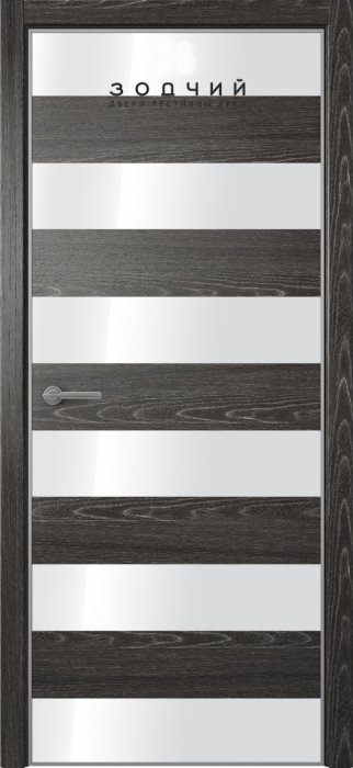 Дверь межкомнатная ЗОДЧИЙ МЕГАПОЛИС Г6 ПО Дуб шале вставки Лакобель белая