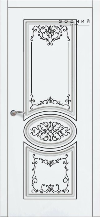 Дверь межкомнатная ЗОДЧИЙ ПАТРИСИЯ 1 ПАТИНА ЧЕРНАЯ ПО Шагрень молочная стекло мателюкс светлое