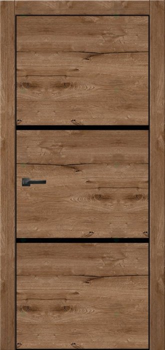 Дверь межкомнатная ЗОДЧИЙ МЕГАПОЛИС Г2 Узкие ПО Дуб крафт золотой вставки лакобель черная