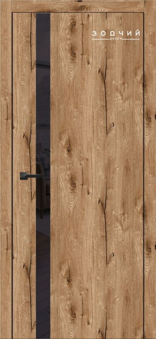 Дверь межкомнатная ЗОДЧИЙ СИТИ В1 ПО Дуб канадский вставка лакобель черная
