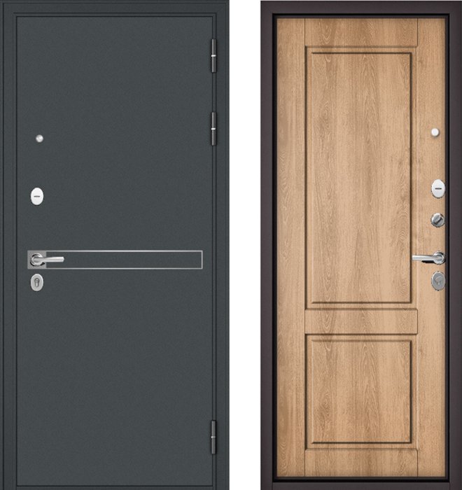 Входная дверь МАСТИНО TRUST MASS 4 Черный муар металлик / D-1 Дуб шале натуральный