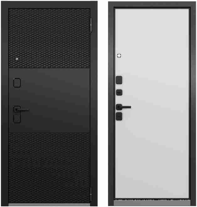 Дверь входная ТРАСТ ЭКО PP, Антрацит букле, Черный матовый  9e-162 /Эмаль белоснежная 9e-100, 2050*960*90 мм, ПРАВАЯ