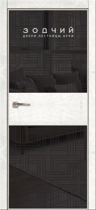 Дверь межкомнатная ЗОДЧИЙ МЕГАПОЛИС Г2 ПЗ Астана милк вставка зеркало темное