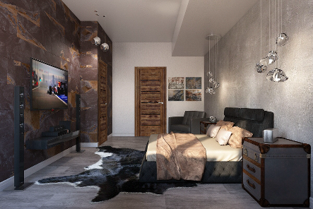 Дверь межкомнатная ЗОДЧИЙ МИКС 1 ПО Дуб бомонд лофт вставка Триплекс черный