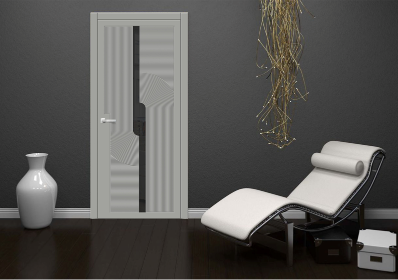 Дверь межкомнатная ЗОДЧИЙ УНИКА 1 ПО Софт грей оргстекло черное