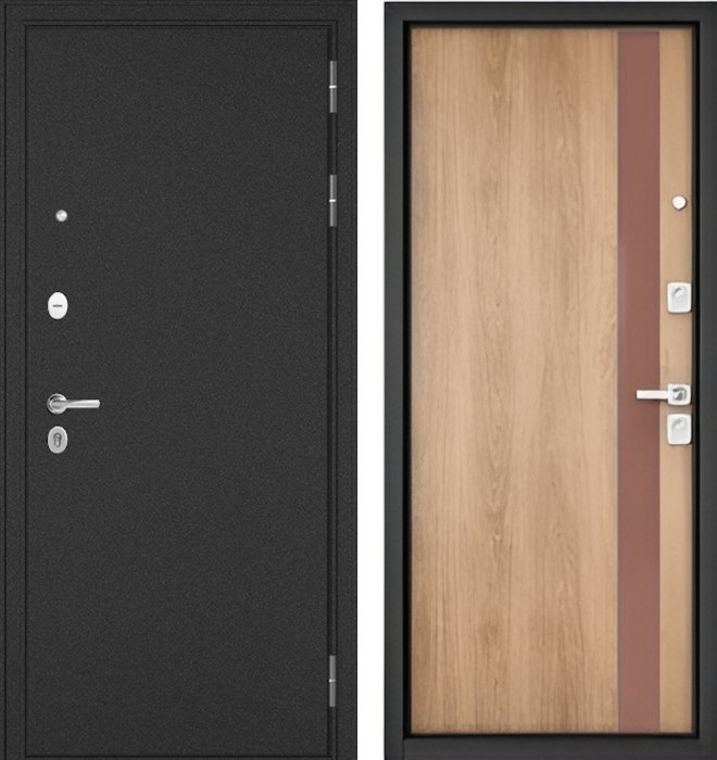 Входная дверь МАСТИНО TRUST MASS Металл Букле графит / Si-3 Дуб шале натуральный + Matelac Silver Bronze