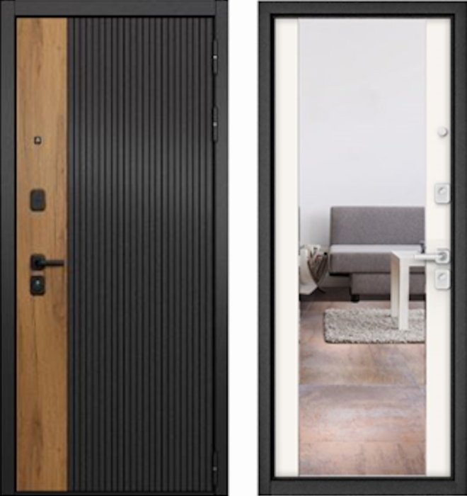 МАСТИНО CITY PRIME 401 Дуб галифакс грей + черный матовый / 1+164 (зеркало) Белый матовый