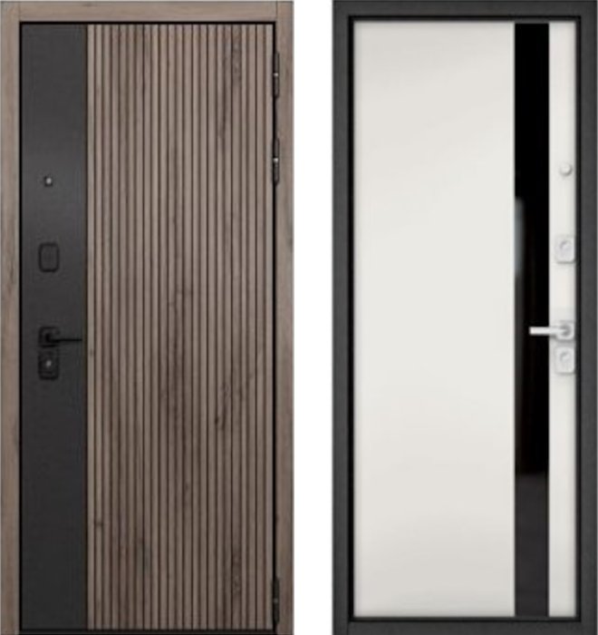 Входная дверь МАСТИНО CITY PRIME 401 Дуб галифакс грей + черный матовый / Si-3 Белый матовый + Lakobel Black