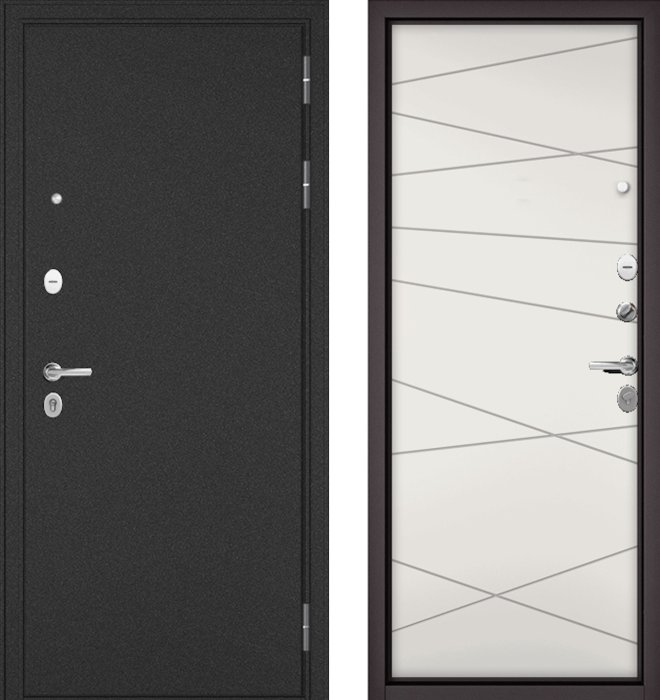 Входная дверь МАСТИНО TRUST MASS Металл Букле графит / 130 Белый софт