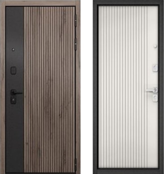 Входная дверь МАСТИНО CITY PRIME 401 Дуб галифакс грей + черный матовый / 161 Белый матовый Белый софт