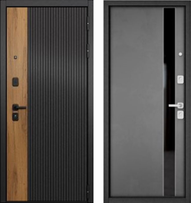 Входная дверь МАСТИНО CITY PRIME 401 Черный матовый + Дуб галифакс медовый / Si-3 Оскуро Велютто + Lakobel Black