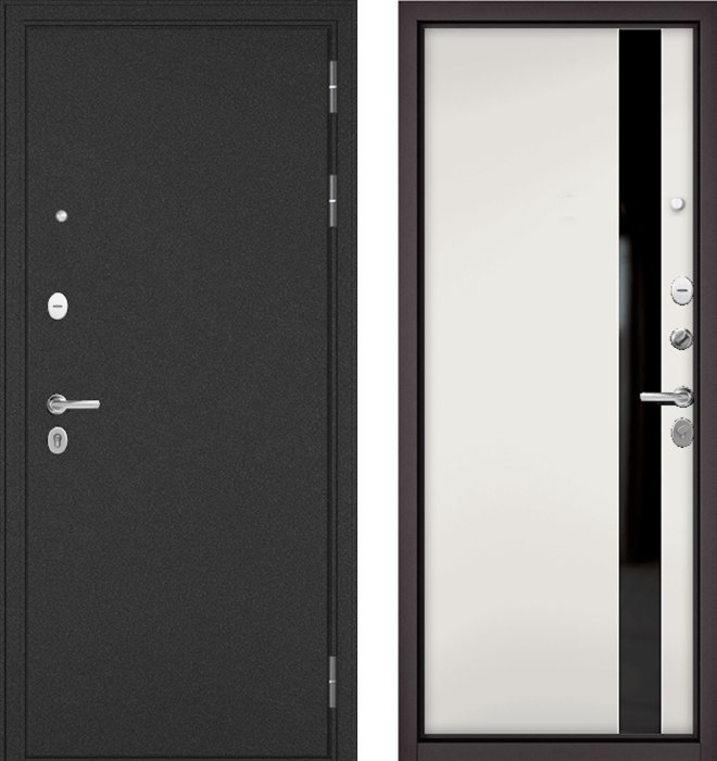 Входная дверь МАСТИНО TRUST MASS Металл Букле графит / Si-3 Белый матовый + Lakobel Black