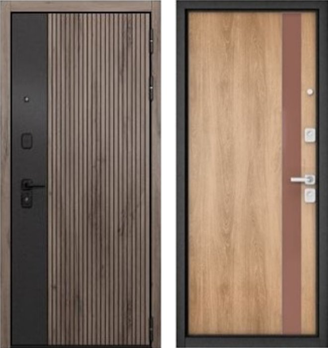 Входная дверь МАСТИНО CITY PRIME 401 Дуб галифакс грей + черный матовый / Si-3 Дуб шале натуральный + Matelac Silver Bronze