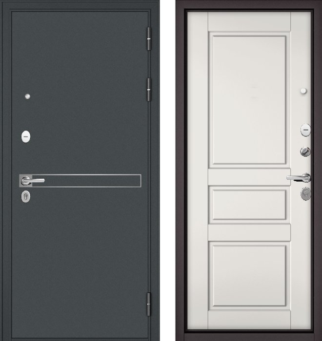 Входная дверь МАСТИНО TRUST MASS 4 Черный муар металлик / D-2 Белый софт