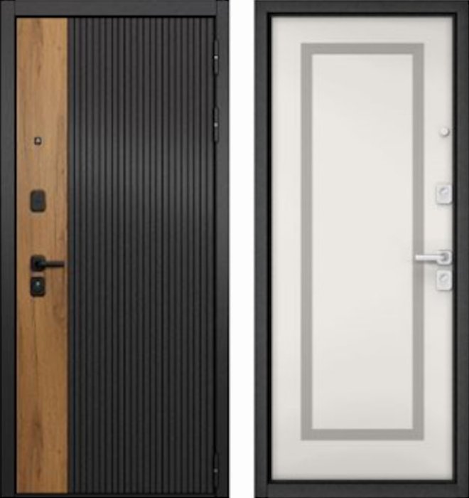 Входная дверь МАСТИНО CITY PRIME 401 Черный матовый + Дуб галифакс медовый / 189 белый матовый