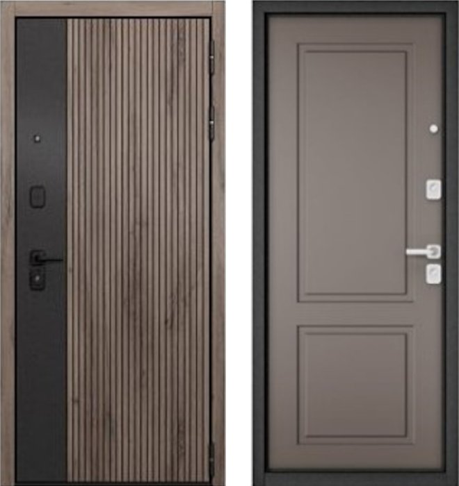 Входная дверь МАСТИНО CITY PRIME 401 Дуб галифакс грей + черный матовый / D-1 Эмаль капучино