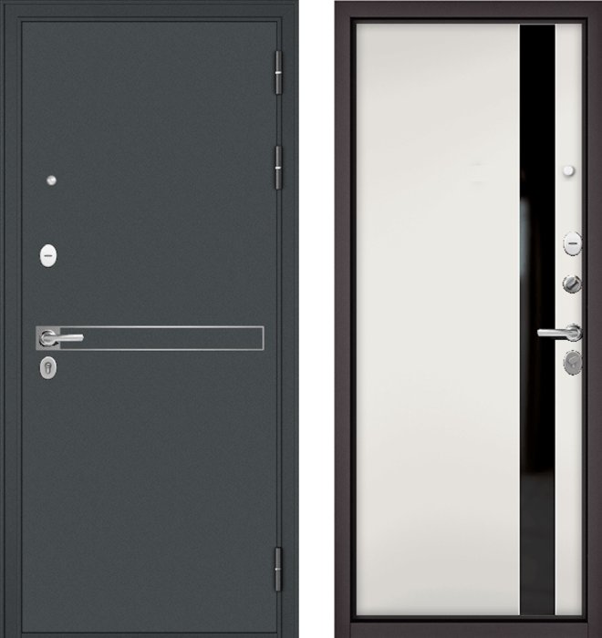 Входная дверь МАСТИНО TRUST MASS 4 Черный муар металлик / Si-3 Белый матовый + Lakobel Black