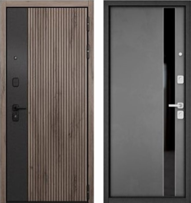 Входная дверь МАСТИНО CITY PRIME 401 Дуб галифакс грей + черный матовый / Si-3 Оскуро Велютто + Lakobel Black