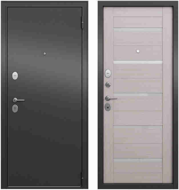 Дверь входная ФЭМИЛИ ЭКО Антрацит букле / Бьянко ларче 2050*960*70 мм, ПРАВАЯ
