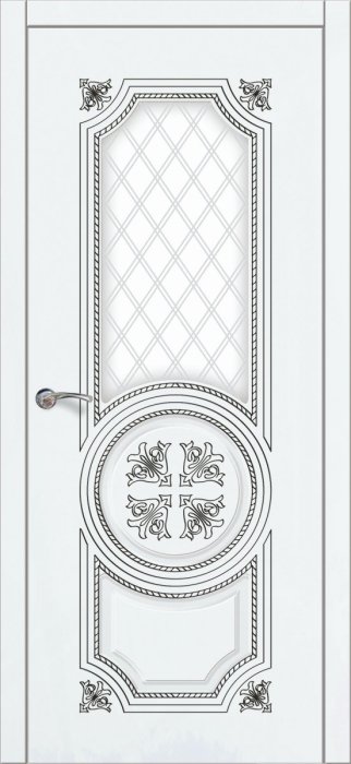 Дверь межкомнатная ЗОДЧИЙ ПАТРИСИЯ 2 ПАТИНА ЧЕРНАЯ ПО Шагрень белая