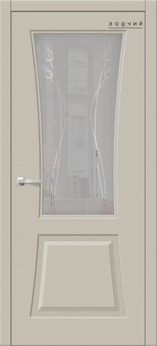 Дверь межкомнатная ЗОДЧИЙ ТВИСТ 2 ПО Шагрень айриш стекло мателюкс с гравировкой