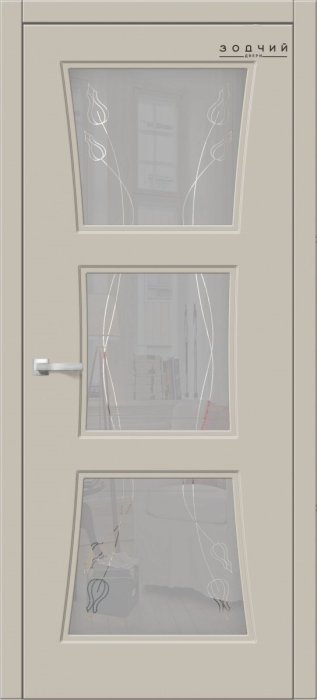 Дверь межкомнатная ЗОДЧИЙ ТВИСТ 3 ПО Шагрень айриш стекло мателюкс с гравировкой