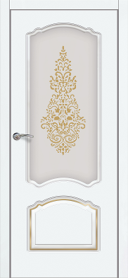 Дверь межкомнатная ЗОДЧИЙ НАТАЛИ ШИК ПАТИНА ПО Шагрень белая патина золото