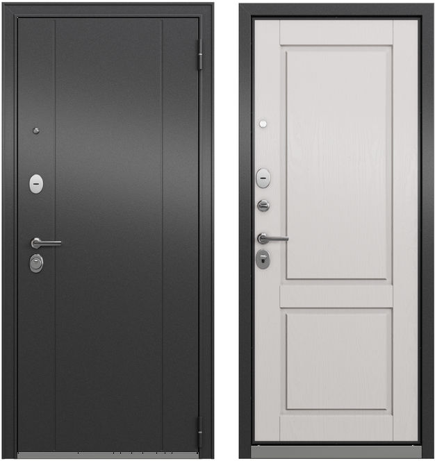Дверь входная ТРАСТ ЭКО MP, Антрацит букле RL-1 / МДФ Дуб белый скандинавский 9ED-1, 2050*960*90 мм, ПРАВАЯ