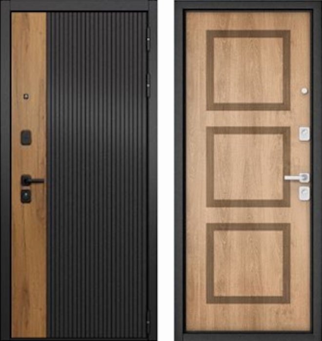 Входная дверь МАСТИНО CITY PRIME 401 Черный матовый + Дуб галифакс медовый / 192 дуб Шале натуральный