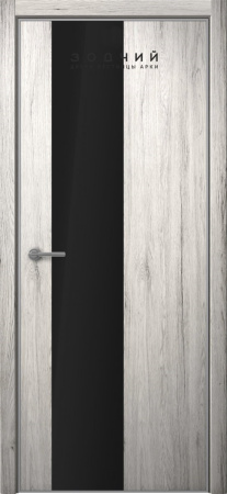 Дверь межкомнатная ЗОДЧИЙ МЕГАПОЛИС В1 ПО Дуб белый винтажный вставка стекло лакобель черная