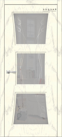 Дверь межкомнатная ЗОДЧИЙ ТВИСТ 3 ПО Дуб опаловый стекло мателюкс с гравировкой
