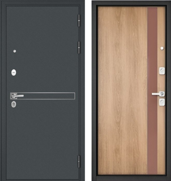 Входная дверь МАСТИНО TRUST MASS 4 Черный муар металлик / Si-3 Дуб шале натуральный + Matelac Silver Bronze
