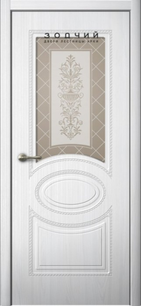 Дверь межкомнатная ЗОДЧИЙ ПАТРИСИЯ 3 ПО Сандал белый стекло мателюкс бронза