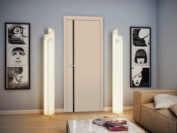 Дверь межкомнатная ЗОДЧИЙ СИТИ В8 ПО Бисквит стекло Лакобель черный