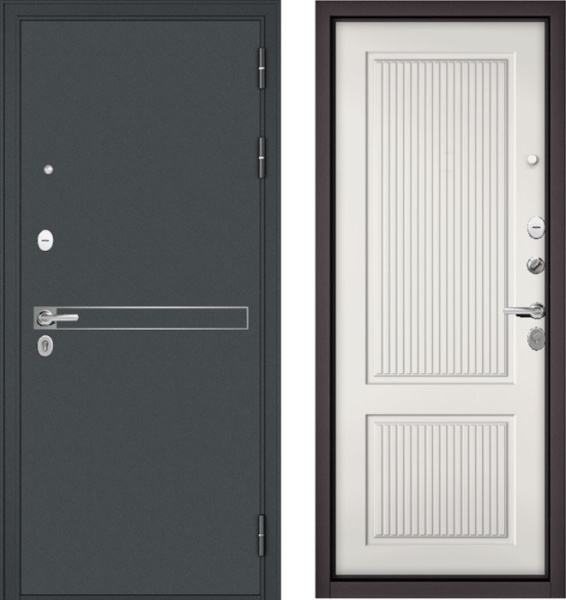 Входная дверь МАСТИНО TRUST MASS 4 Черный муар металлик / 198 Белый софт