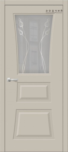Дверь межкомнатная ЗОДЧИЙ ТВИСТ 32 ПО Шагрень айриш стекло мателюкс с гравировкой