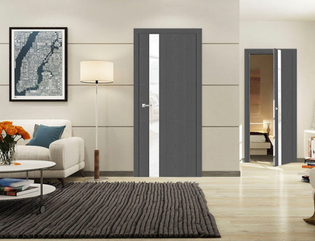 Дверь межкомнатная ЗОДЧИЙ СИТИ В5 ПО Бетон серый стекло Лакобель белый