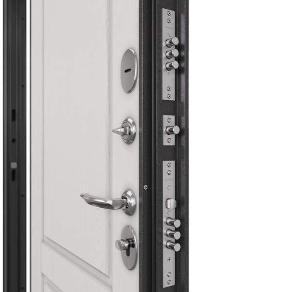 Дверь входная ТРАСТ ЭКО MP, Антрацит букле RL-1 / МДФ Дуб белый скандинавский 9ED-1, 2050*960*90 мм, ПРАВАЯ