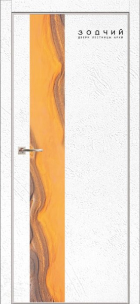 Дверь межкомнатная ЗОДЧИЙ МЕГАПОЛИС В1 ПГ Бетон белый вставка янтарь